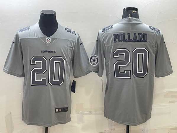 Mens Dallas Cowboys #20 Tony Pollard With Patch Gray Atmosphere Fashion Stitched Jersey